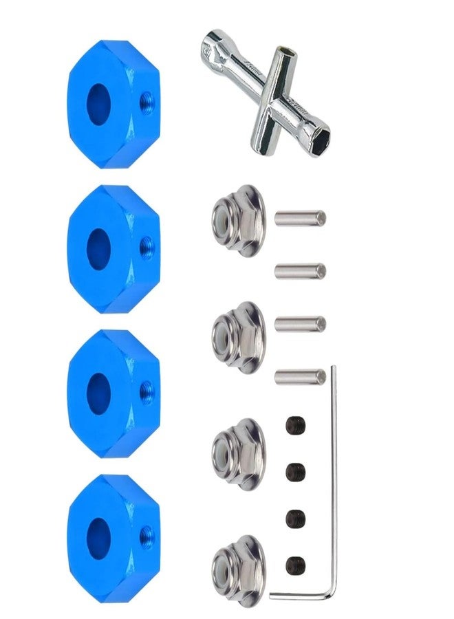 طقم محول محور العجلة سداسي الشكل من سبائك الألومنيوم المطورة SDSLD 4X مقاس 14 مم مع صواميل M4 لطرازات ARRMA Gorgon وFury وVorteks وSenton وGranite وBig Rock وVendetta 3s Blx Mega باللون الأزرق - Image 1